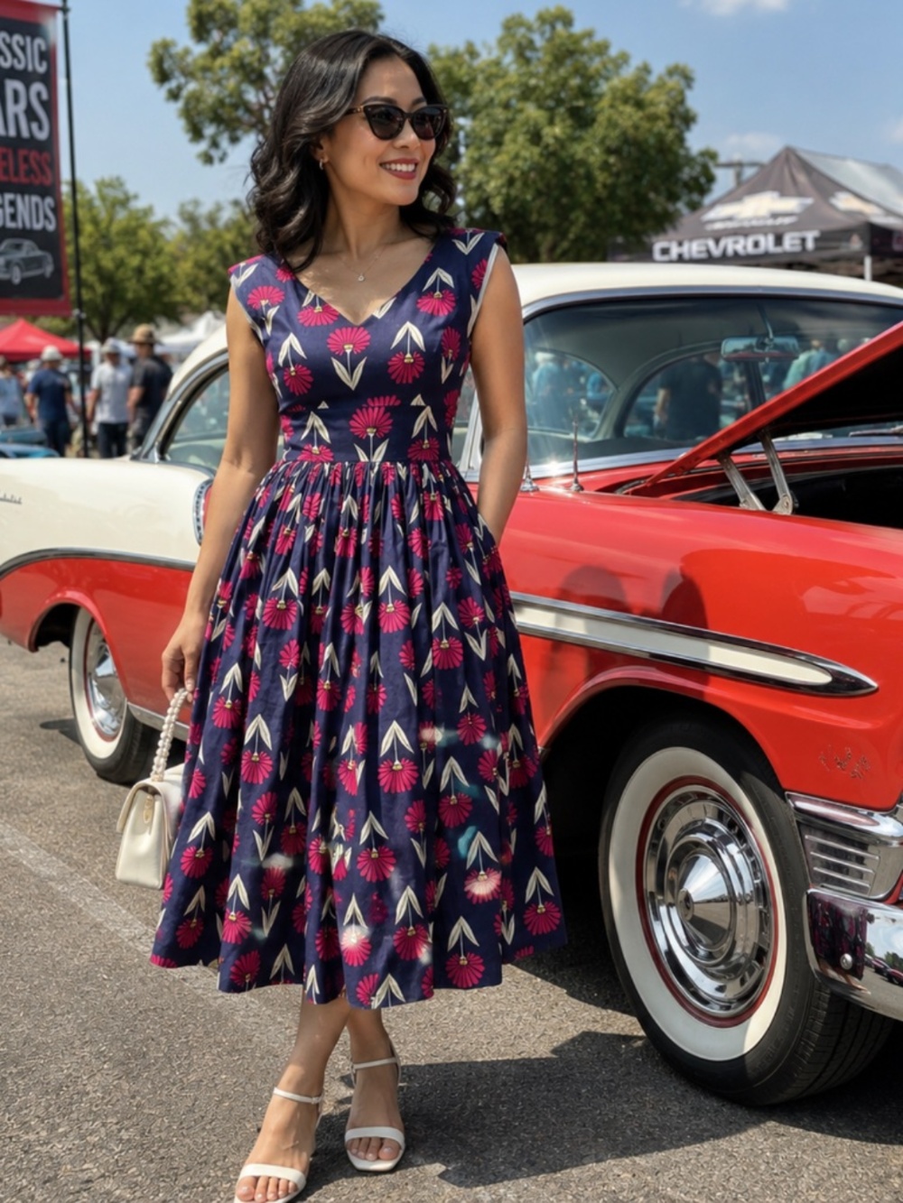 MODCLOTH  Floral Fit & Flare Midi Dress | Size 0 | Vintage Inspired (#3677)